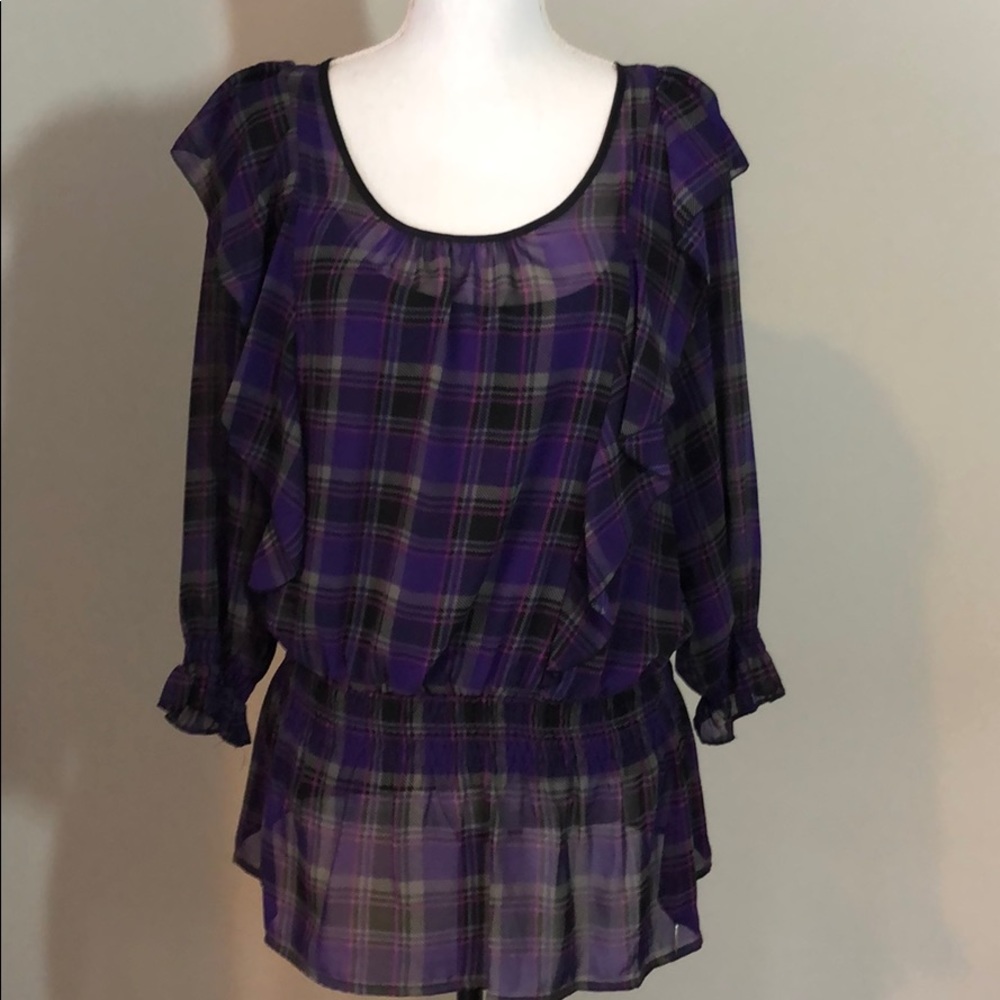 💞 unique ruffle purple plaid Candie's top
